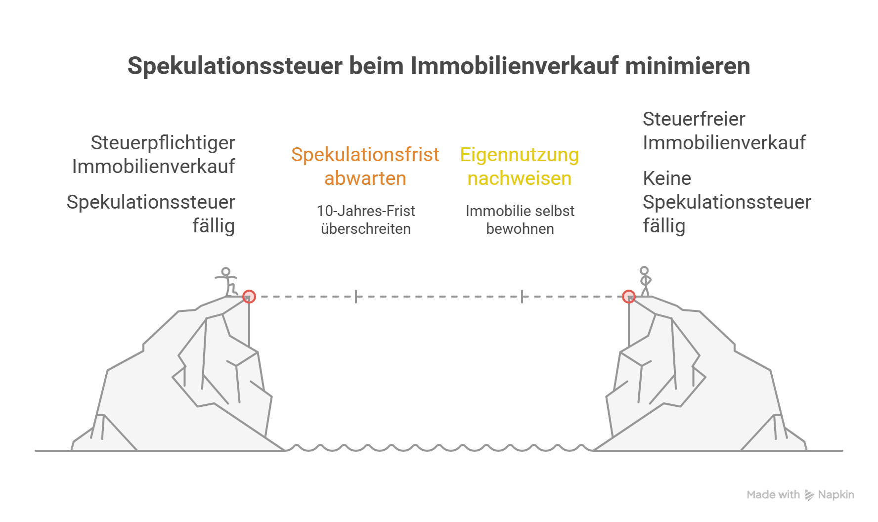 Grafik erläutert Steuervorteile beim Immobilienverkauf, zeigt Fristen und Selbstnutzung. Steuerberatung Tipp.
